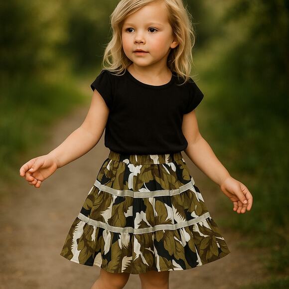 kit + lili Girls Skirt Size 4 Brown‎ Black Floral Print Ribbon Trim Cotton NEW - Picture 2 of 5